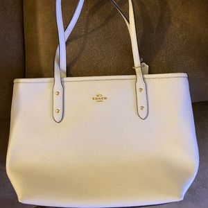 Coach White leather small tote